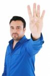 Young Man With Counting Fingers Stock Photo