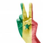 Senegal Flag On Victory Hand Stock Photo