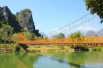 Bridge Over Song River, Vang Vieng, Laos Stock Photo