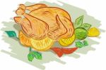 Roast Chicken Vegetables Drawing Stock Photo