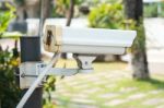 Close-up Cctv Camera In Front Of The Village, Residence Stock Photo