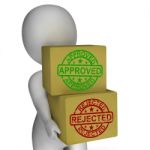 Approved Rejected  Boxes Mean Product Tests Or Checking Quality Stock Photo