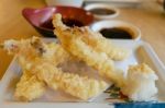 Japanese Cuisine, Tempura Shrimps(deep Fried Shrimps) With Sauce Stock Photo