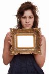 Woman Holding An Picture Frame Stock Photo