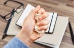 Crumpled Paper Ball In Hand Stock Photo