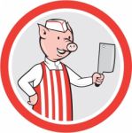 Pig Butcher Holding Knife Cartoon Stock Photo