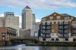 London - February 12 : Canary Wharf And Other Buildings In Dockl Stock Photo