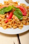 Italian Pasta Farfalle Butterfly Bow-tie And Tomato Sauce Stock Photo