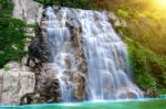 Waterfall With Sunlight In Korea Stock Photo