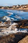 Punta Del Diablo Beach, Popular Tourist Site And Fisherman's Pla Stock Photo