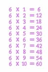 Multiplication Table Six Stock Photo