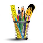 Painting Tool In Office And School Set. Pencil, Ruler And Object Tool On White Background Stock Photo