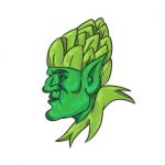 Green Elf Wearing Hops On Head Drawing Stock Photo