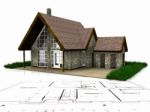 House And Blueprint Stock Photo