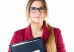 Young Business Girl Looking At Camera. Isolated On White Stock Photo