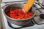 Frying In A Pan Carrots And Beets Stock Photo