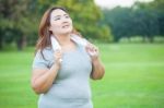 Happy Fatty Fit Woman Posing Outdoor Stock Photo