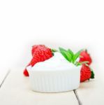 Organic Greek Yogurt And Strawberry Stock Photo