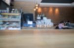 Interior Blur Of Street Coffee Shop Stock Photo