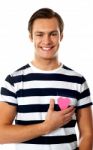 Male With Paper Heart Stock Photo