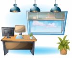 Cartoon  Illustration Interior Office Room With Separated Layers Stock Photo