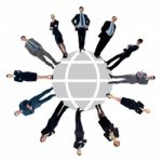 Business People Around The World Map Stock Photo