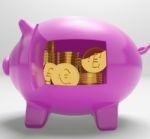 Euros In Piggy Shows Rich European Finances Stock Photo