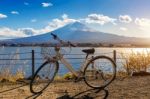 Bicycle At Kawaguchiko And Fuji Mountain, Japan Stock Photo