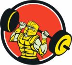 Knight Lifting Barbell Circle Retro Stock Photo