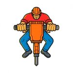 Construction Worker Jackhammer Mono Line Art Stock Photo