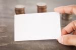 Blank Name Card With Coins Stock Photo