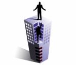 Businessman Standing On A Skyscraper Stock Photo