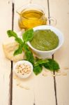 Italian Basil Pesto Sauce Ingredients Stock Photo