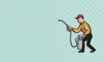 Pest Control Exterminator Worker Spraying Cartoon Stock Photo