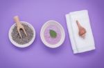 Homemade Skin Care Lavender Bath Salt Beauty Treatment, Towel An Stock Photo