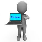 Guide Character Laptop Shows Help Assistance Or Guidance Stock Photo