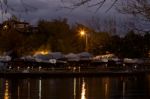 Photo Of The Harbour With The Yachts At Night Stock Photo