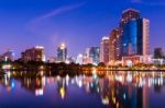 City Downtown Skyline At Night Stock Photo