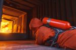 Firefighter Crawling Stock Photo