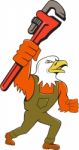 Bald Eagle Plumber Monkey Wrench Cartoon Stock Photo