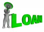 Loan Character Shows Bank Loans Mortgage Or Loaning Stock Photo