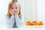 Beautiful Child Having Breakfast At Home Stock Photo