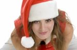 Young Lady Wearing Christmas Hat Stock Photo