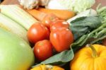 Fresh Vegetables Arrange On The Wood Table Stock Photo