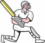 Cricket Player Batsman Batting Kneel Cartoon Stock Photo