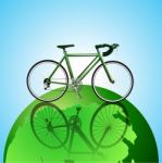 Bicycle On The Globe Ecology Background Stock Photo