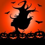 Woman Pumpkin Means Trick Or Treat And Bats Stock Photo