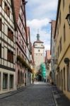 Picuresque Street In Rothenburg Stock Photo