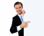 Businessman Holding Blank Board Stock Photo