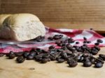 Coffee And Bread Wooden Background Stock Photo